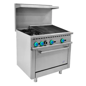Chef AAA - R36-24CB. Commercial 36  2 Burner with 24 Charbroiler Gas Oven Range