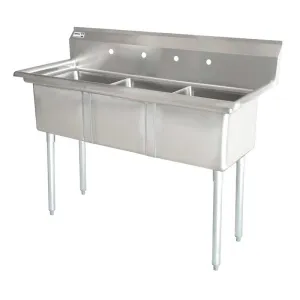 Chef AAA - Three Tub Pot Sink 3.5 Inch Center Drain No Drain Board | 43787