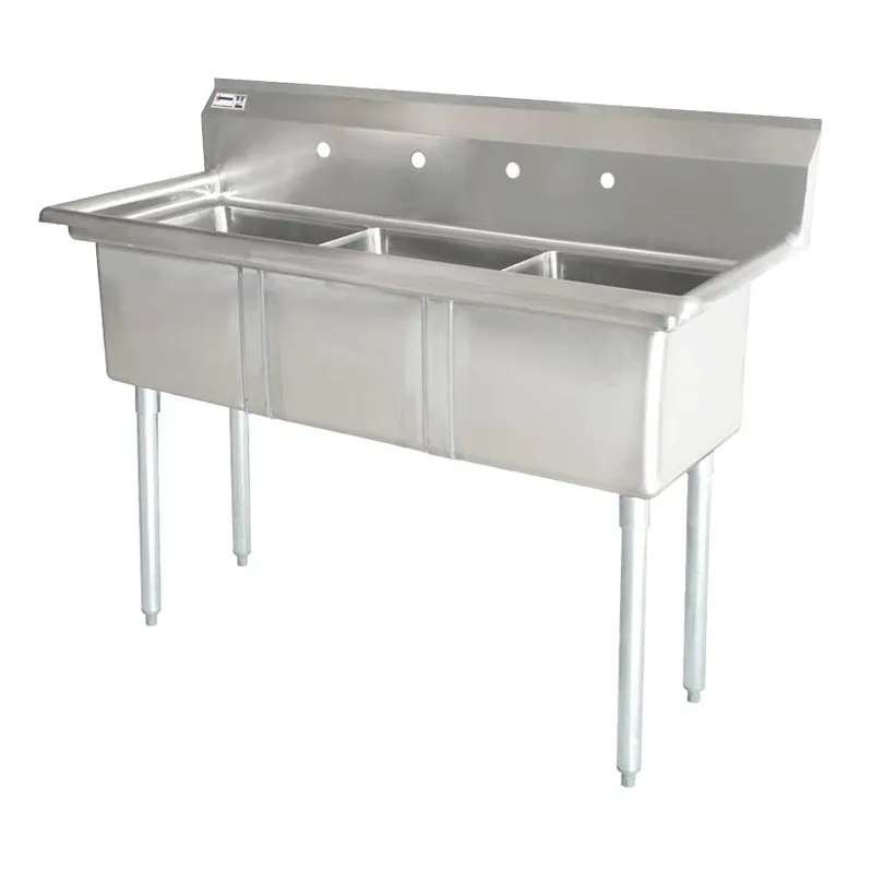 Chef AAA - Three Tub Pot Sink 3.5 Inch Center Drain No Drain Board | 43787
