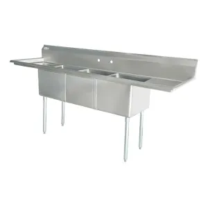 Chef AAA - Three Tub Pot Sink 3.5 Inch Center Drain Two Drain Boards | 43763