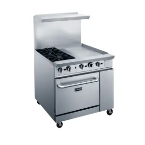 Dukers - DCR36-2B24GM. Commercial 36 Oven Range Two Open Burners 24 Griddle Natural Gas
