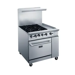 Dukers - DCR36-4B12GM. Commercial 36 Oven Range Four Open Burners with 12 Griddle Natural Gas