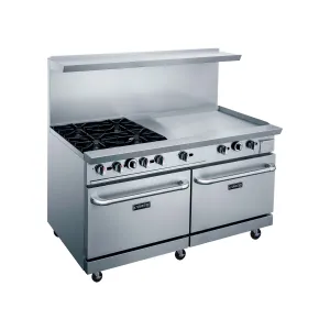 Dukers - DCR60-4B36GM. Commercial 60 Oven Range Four Open Burner with 36 Griddle Natural Gas