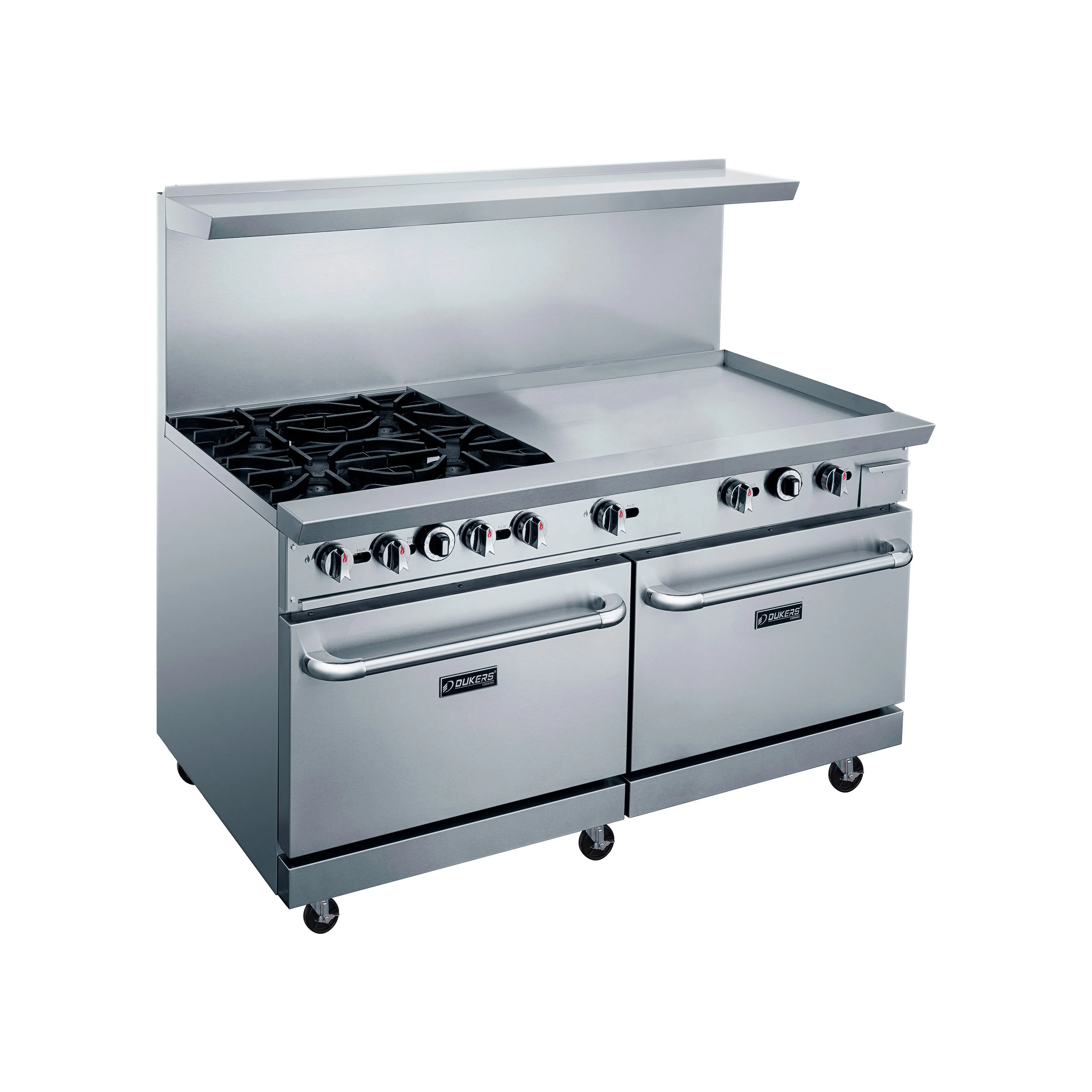 Dukers - DCR60-4B36GM. Commercial 60 Oven Range Four Open Burner with 36 Griddle Natural Gas