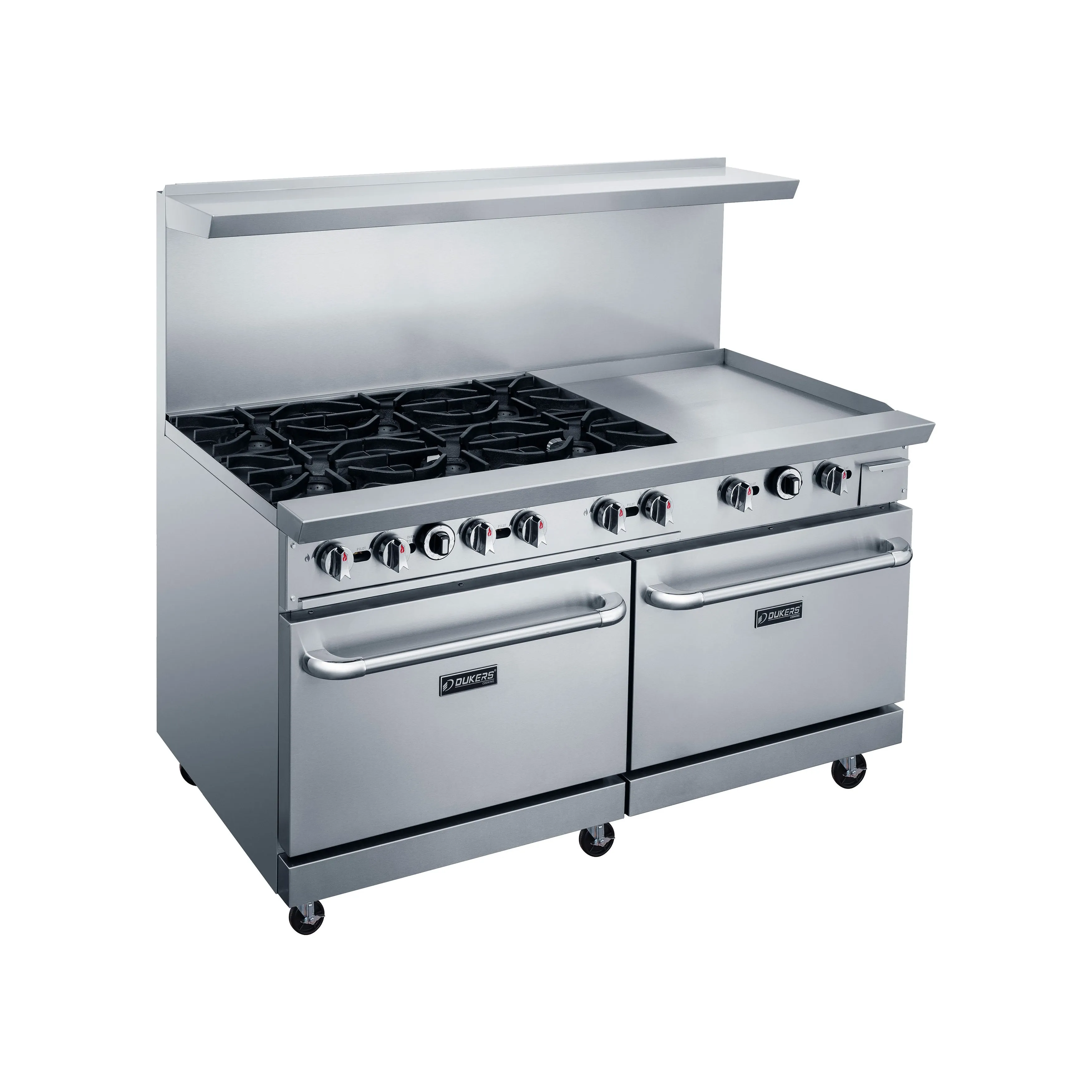 Dukers - DCR60-6B24GM. Commercial 60 Oven Range Six Open Burner with 24 Griddle Natural Gas