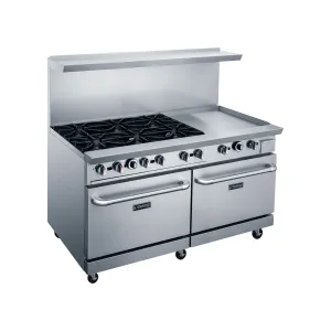 Dukers - DCR60-6B24GM. Commercial 60 Oven Range Six Open Burner with 24 Griddle Natural Gas