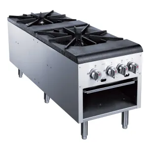 Dukers - DCSPA2. Commercial 18 Countertop Stock Pot Range 2 Buner 16000 BTU/H Natural Gas/Liquid Propane