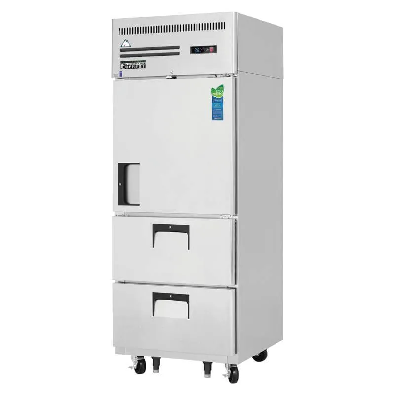 Everest - ESR1D2 Commercial 29 Solid Door Reach-In 1 door 2 Drawers Refrigerator 23 cu.ft.
