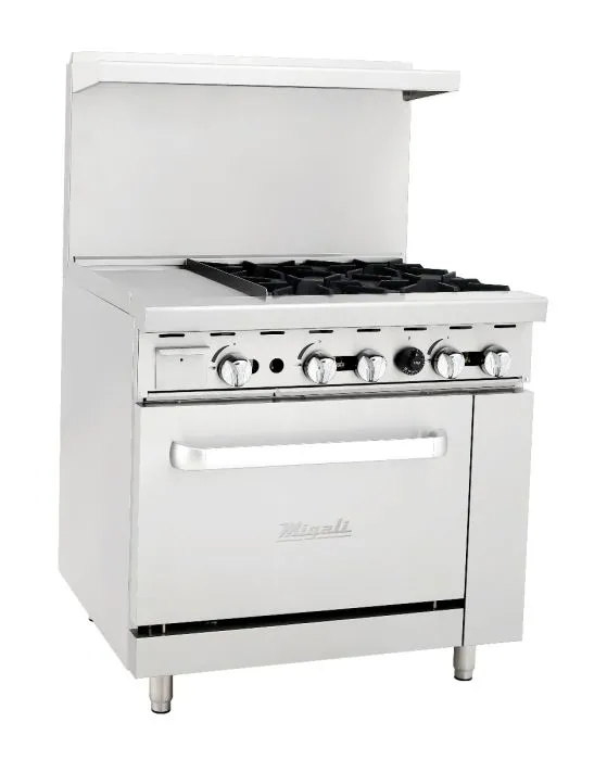 Migali - C-RO4B-12GL-NG. 36 12 Griddle. 4 Burner Oven Range Natural Gas BTU148000