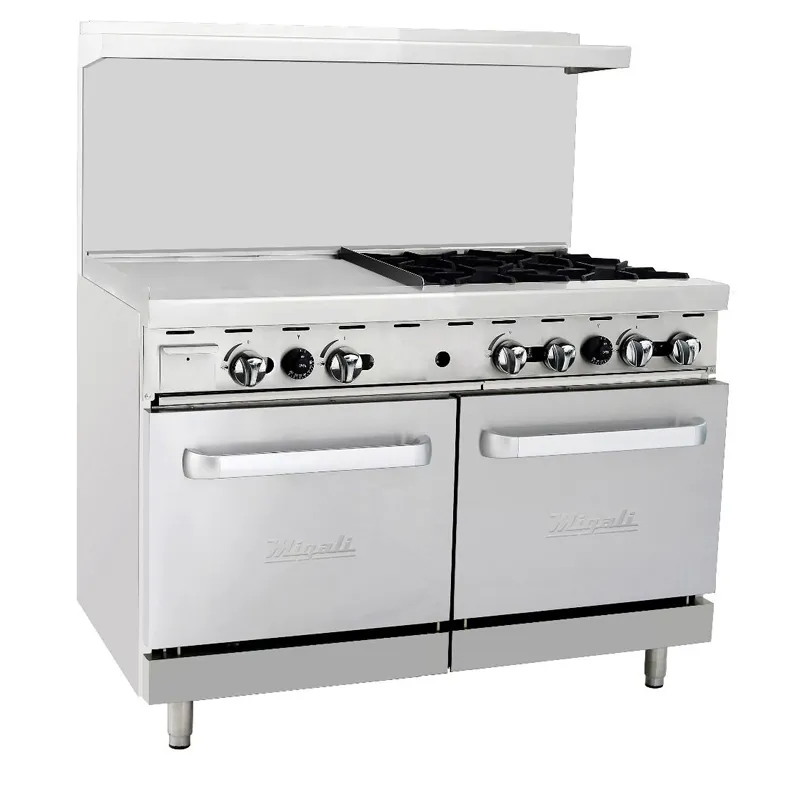 Migali - C-RO4B-24GL-NG. Commercial 48 Oven Range 4 Burner/ 24 Griddle Natural Gas BTU196000