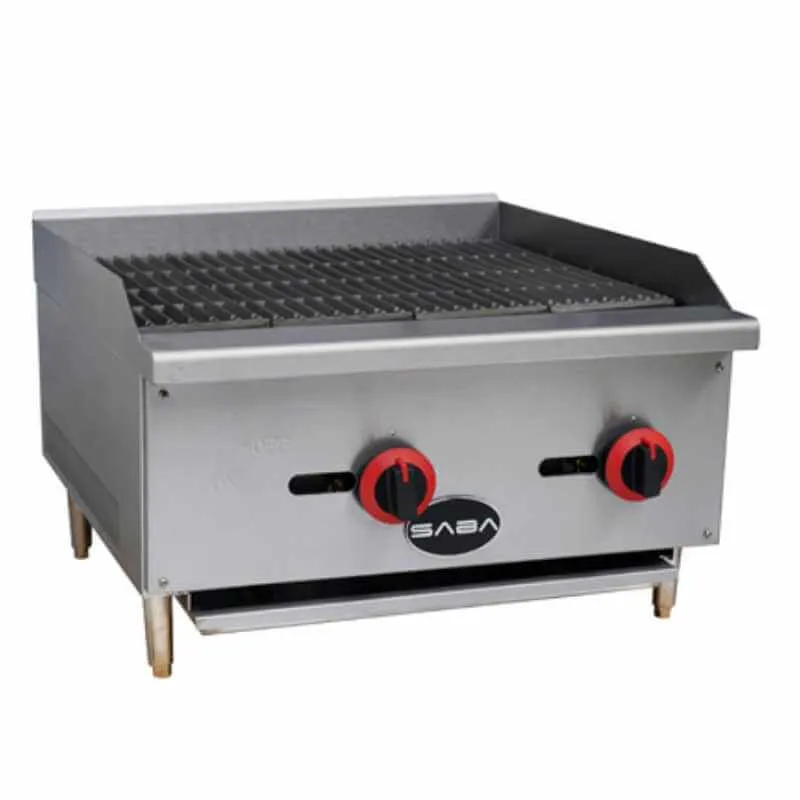 Saba - CB-24. Commercial 24 Radiant Charbroiler 2 Burners Cooktop Natural Gas/Liquid Propane