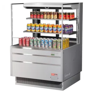 Turbo Air - TOM-36L-UFD-S-3S-N. Commercial Open Display Case Horizontal. Low profile with glass side panels Refrigerator