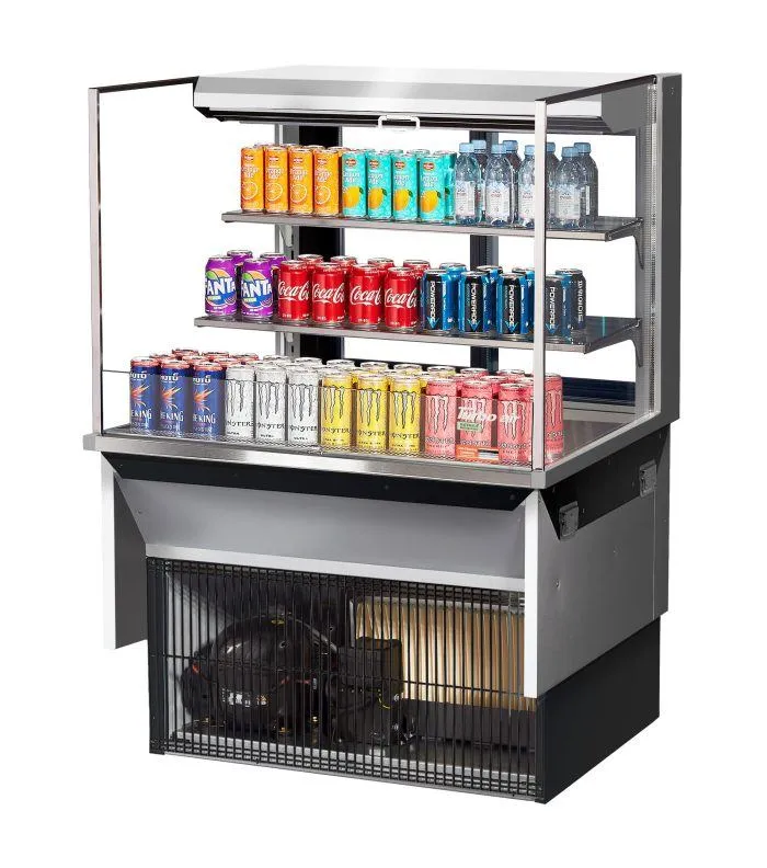 Turbo Air - TOM-36L-UFD-S-3SI-N. 34-3/4L Low Profile Glass Side Panel. Rear Sliding Door. 2 shelves - European Straight / Stainless Steel