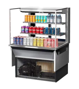 Turbo Air - TOM-36L-UFD-S-3SI-N. 34-3/4L Low Profile Glass Side Panel. Rear Sliding Door. 2 shelves - European Straight / Stainless Steel