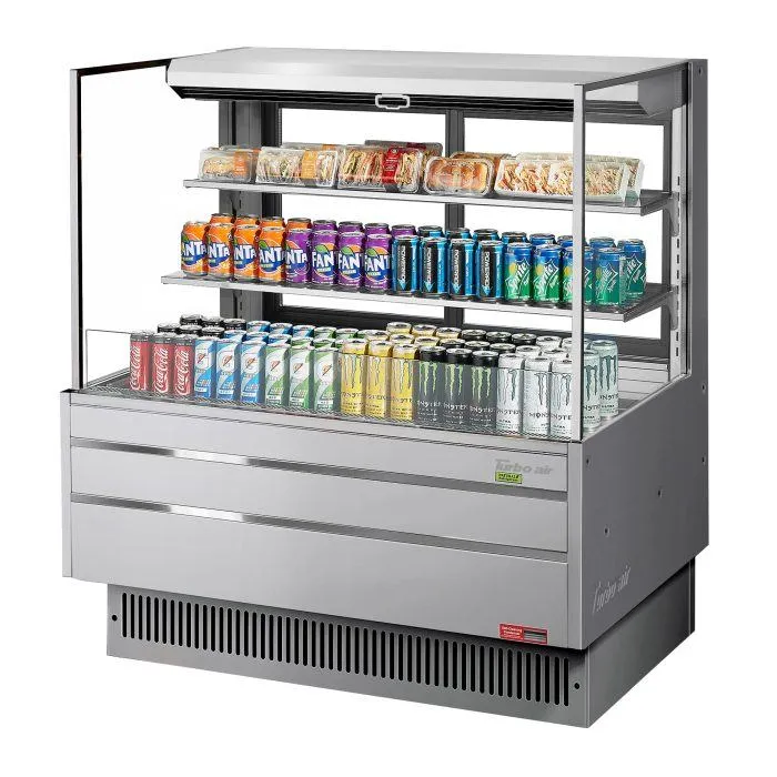 Turbo Air - TOM-48L-UFD-S-3S-N. 46-3/4L Low Profile Glass Side Panel. Rear Sliding Door. 2 shelves - European Straight / Stainless Steel
