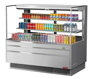 Turbo Air - TOM-60L-UFD-S-3S-N. 58-3/4L Low Profile Glass Side Panel. Rear Sliding Door. 2 shelves - European Straight / Stainless Steel