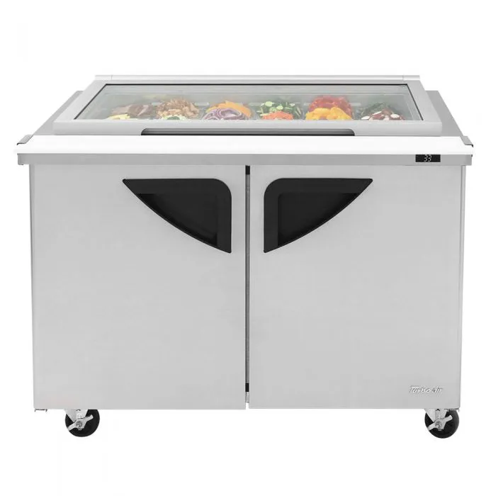 Turbo Air - TST-48SD-18-N-GL. Commercial Super Deluxe Sandwich/Salad Mega Top Unit with Glass Lid. two-section