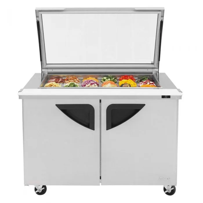 Turbo Air - TST-48SD-18-N-GL. Commercial Super Deluxe Sandwich/Salad Mega Top Unit with Glass Lid. two-section